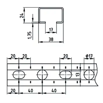 <strong>Applications</strong><ul> <li>Pour le supportage de gaines de ventilation dans des locaux secs <li>Possibilité de montage de rayonnages grâce à la large gamme d’accessoires. </ul><br><strong>Avantages</strong><ul><li>Supportage rapide et rationnelle de nappes de tubes <li>Les repères gravés sur les côtés et les lèvres du rail facilitent le réglage et la coupe des différents éléments <li>Pour un montage permettant un réglage en hauteur et latéral <li>Haute résistance à la flexion grâce aux sections idéales du profilé <li>Eléments de liaison adaptés pour la construction d’ensembles modulaires <li>Garniture insonorisante adaptée à chaque type de rail <li>Finition soignée avec les capuchons de sécurité MPC <li>Les rails 38/40 et 40/60 possèdent le Label de qualité RAL</li></ul><br>_2